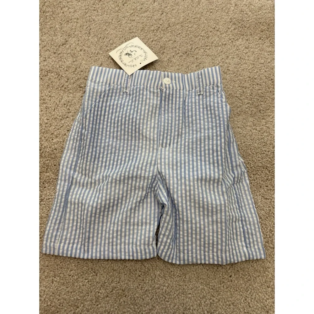 New Bella Bean Striped Seersucker Shorts Blue Size 8